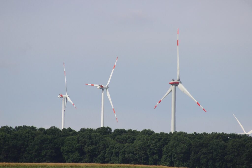 windmill, pinwheels, wind power, wind energy, heaven, electricity, energy, wind turbine, power generation, environment, nature, clouds, environmental protection, environmental pollution, air pollution, forest trees, giants, visible